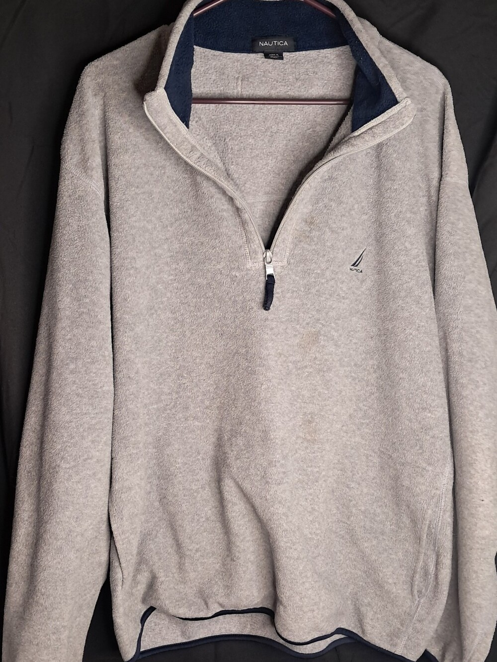 Nautica Men’s XXL Light Gray Quarter-Zip Fleece with Navy Trim